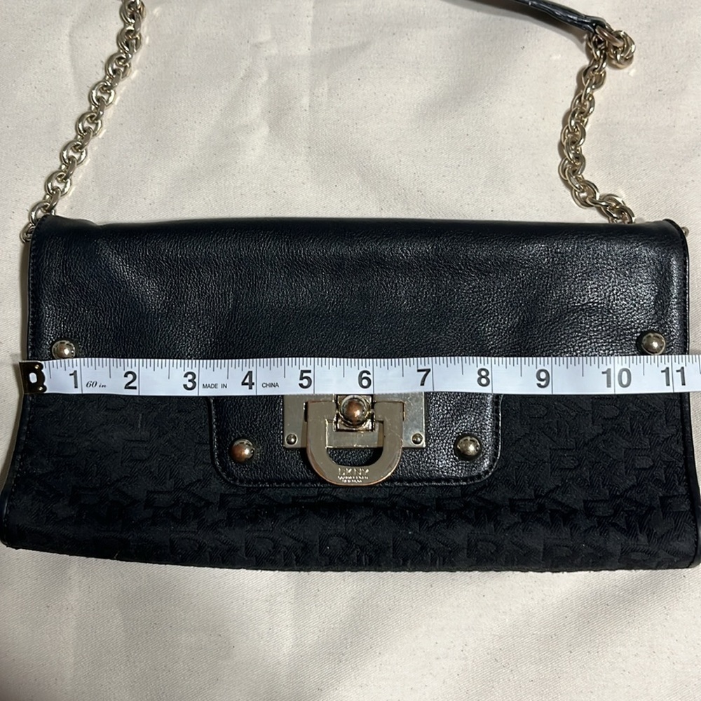 DKNY Black Leather/Black Canvas Shoulder Clutch - Picture 3 of 9